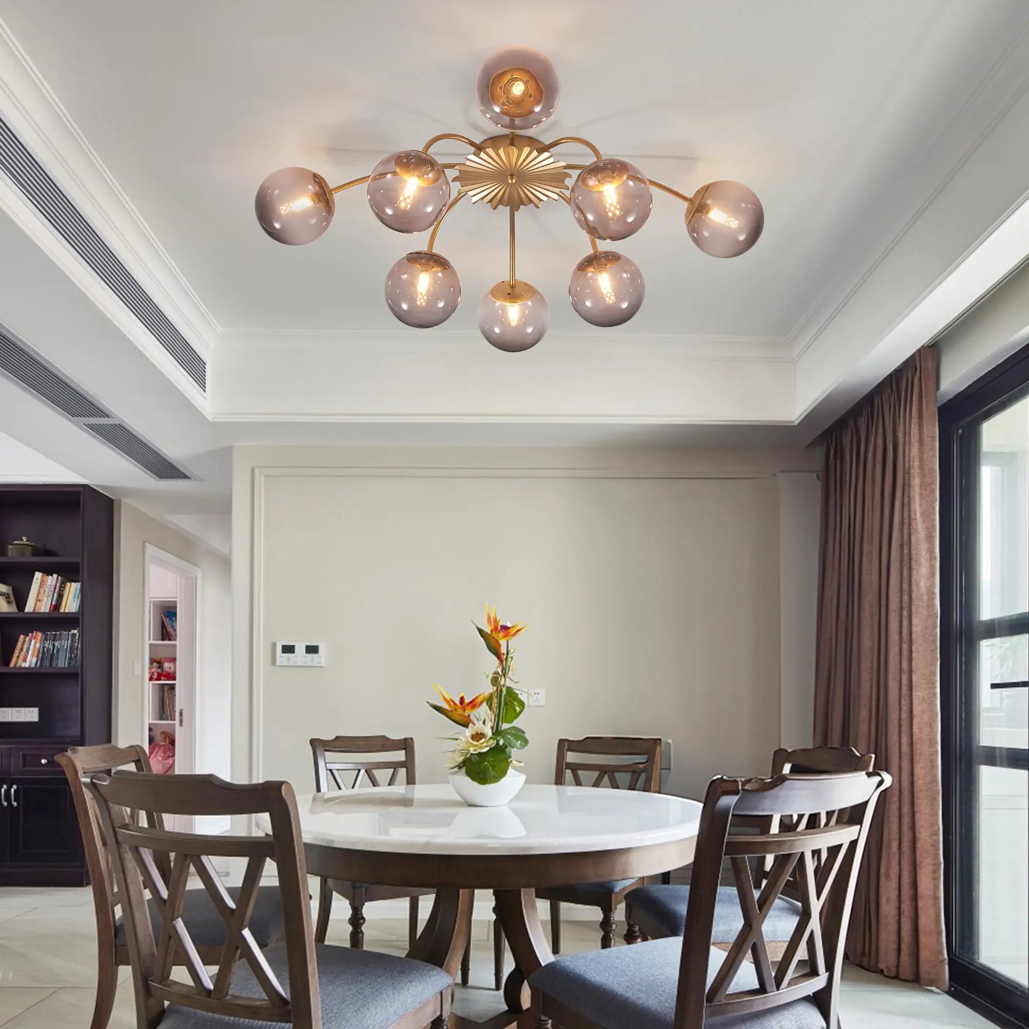 Modern 8/12/16-Light Smoke Gray Bubble Chandelier Semi Flush Sputnik Ceiling Light with Glass Globes