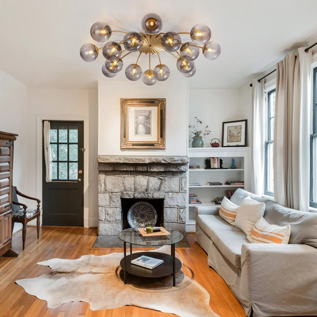 Modern 8/12/16-Light Smoke Gray Bubble Chandelier Semi Flush Sputnik Ceiling Light with Glass Globes