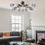 Modern 8/12/16-Light Smoke Gray Bubble Chandelier Semi Flush Sputnik Ceiling Light with Glass Globes