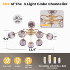 Modern 8/12/16-Light Smoke Gray Bubble Chandelier Semi Flush Sputnik Ceiling Light with Glass Globes