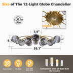 Modern 8/12/16-Light Smoke Gray Bubble Chandelier Semi Flush Sputnik Ceiling Light with Glass Globes