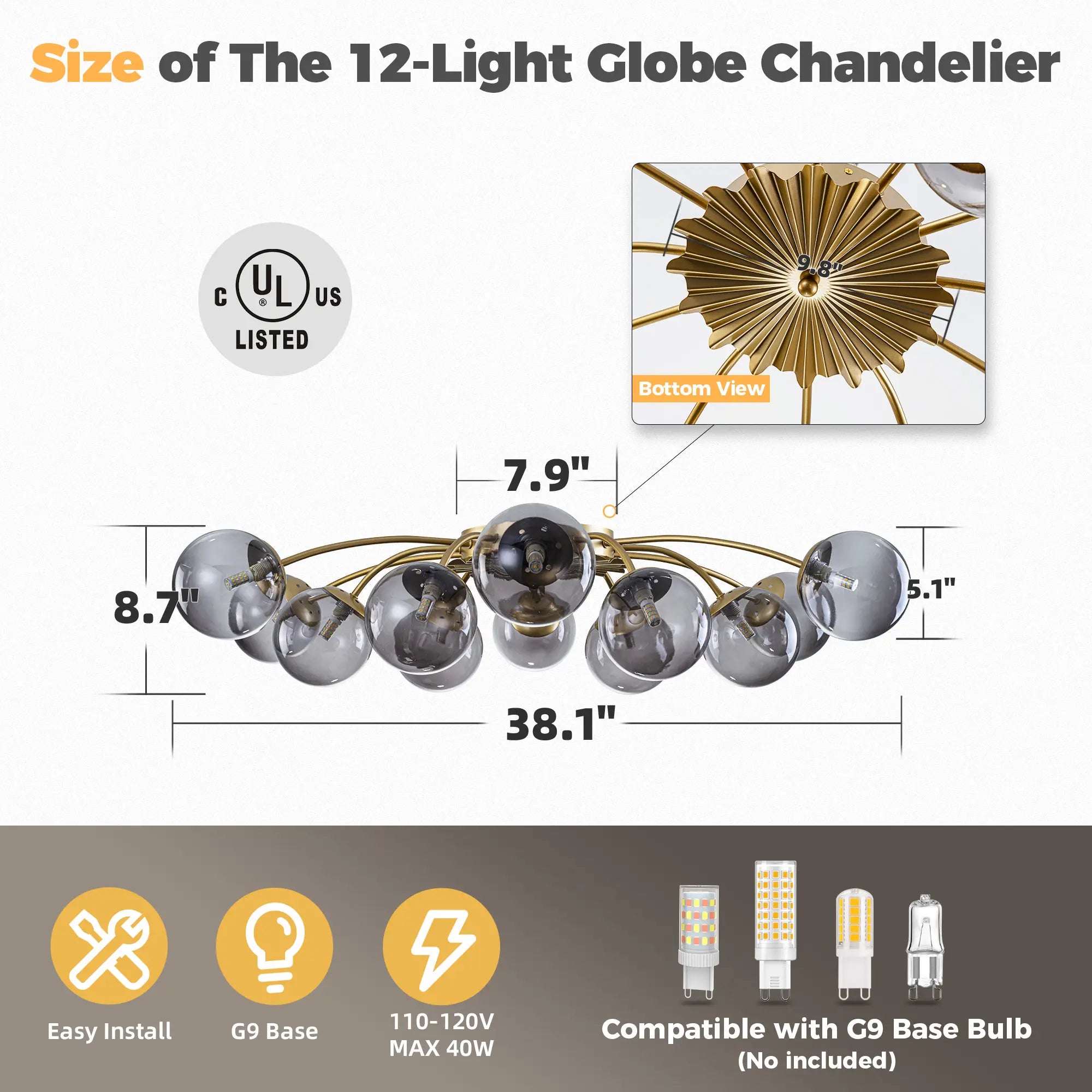 Modern 8/12/16-Light Smoke Gray Bubble Chandelier Semi Flush Sputnik Ceiling Light with Glass Globes