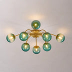 Modern 8/12/16-Light Semi-Flush Mount Ceiling Light Sputnik Lights Fixture with Teal Bubble Glass Globes
