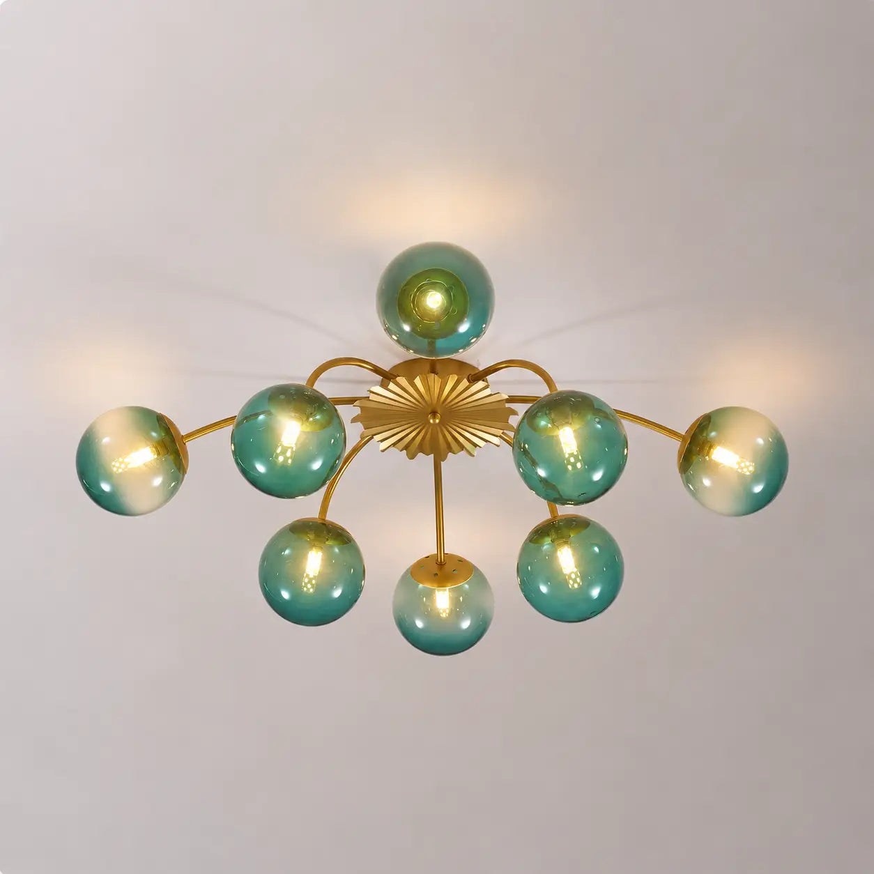 Modern 8/12/16-Light Semi-Flush Mount Ceiling Light Sputnik Lights Fixture with Teal Bubble Glass Globes