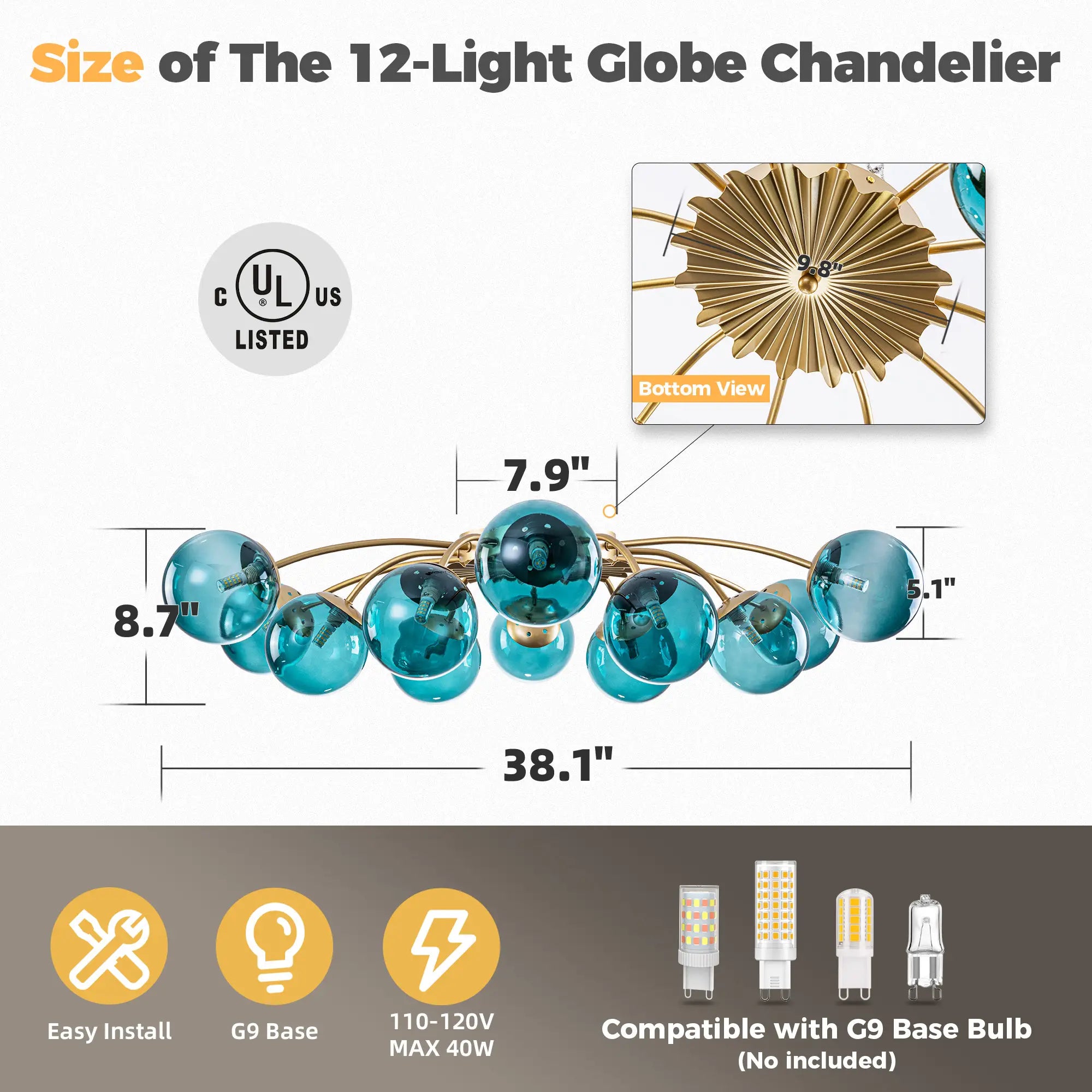 Modern 8/12/16-Light Semi-Flush Mount Ceiling Light Sputnik Lights Fixture with Teal Bubble Glass Globes