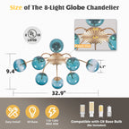 Modern 8/12/16-Light Semi-Flush Mount Ceiling Light Sputnik Lights Fixture with Teal Bubble Glass Globes