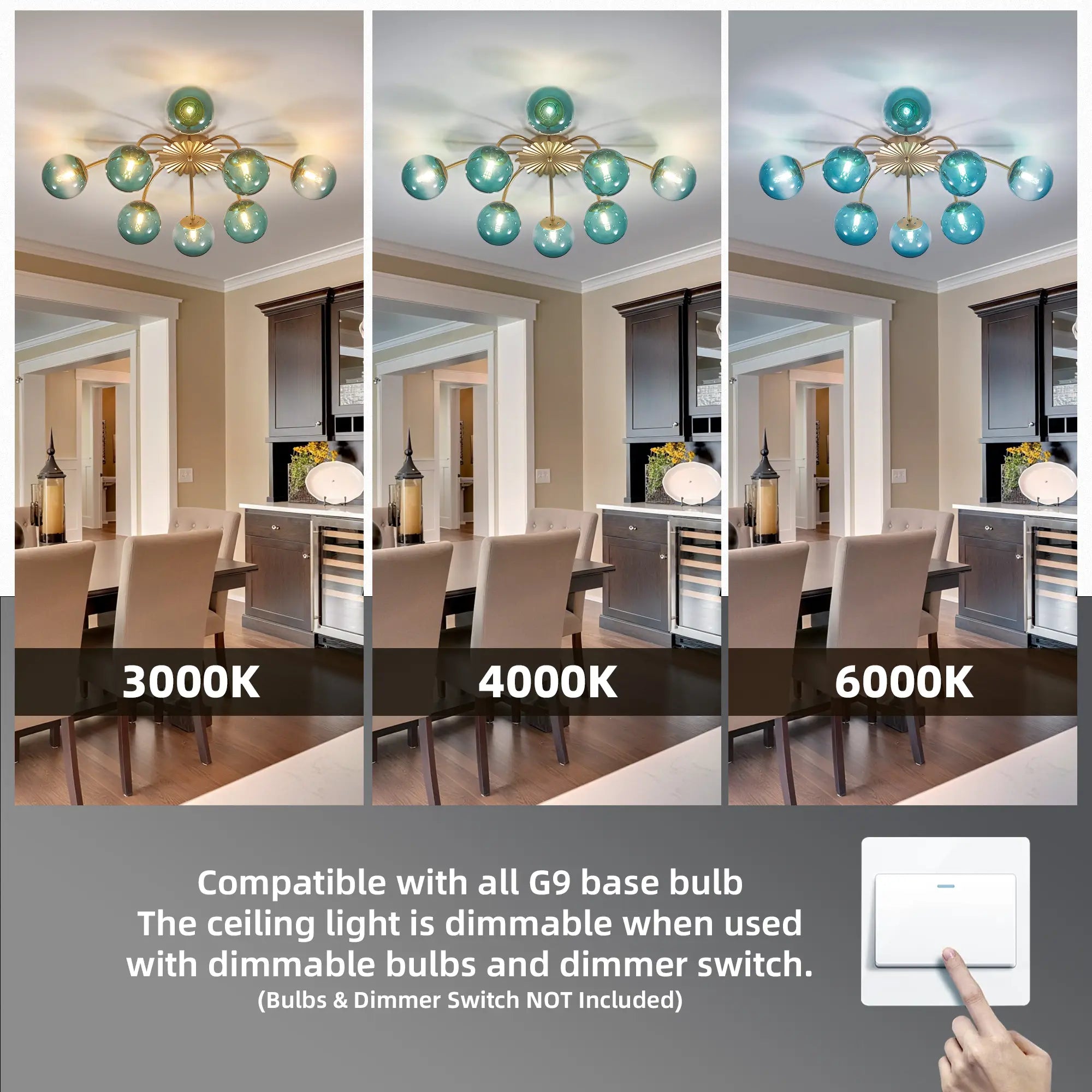 Modern 8/12/16-Light Semi-Flush Mount Ceiling Light Sputnik Lights Fixture with Teal Bubble Glass Globes