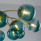 Modern 8/12/16-Light Semi-Flush Mount Ceiling Light Sputnik Lights Fixture with Teal Bubble Glass Globes