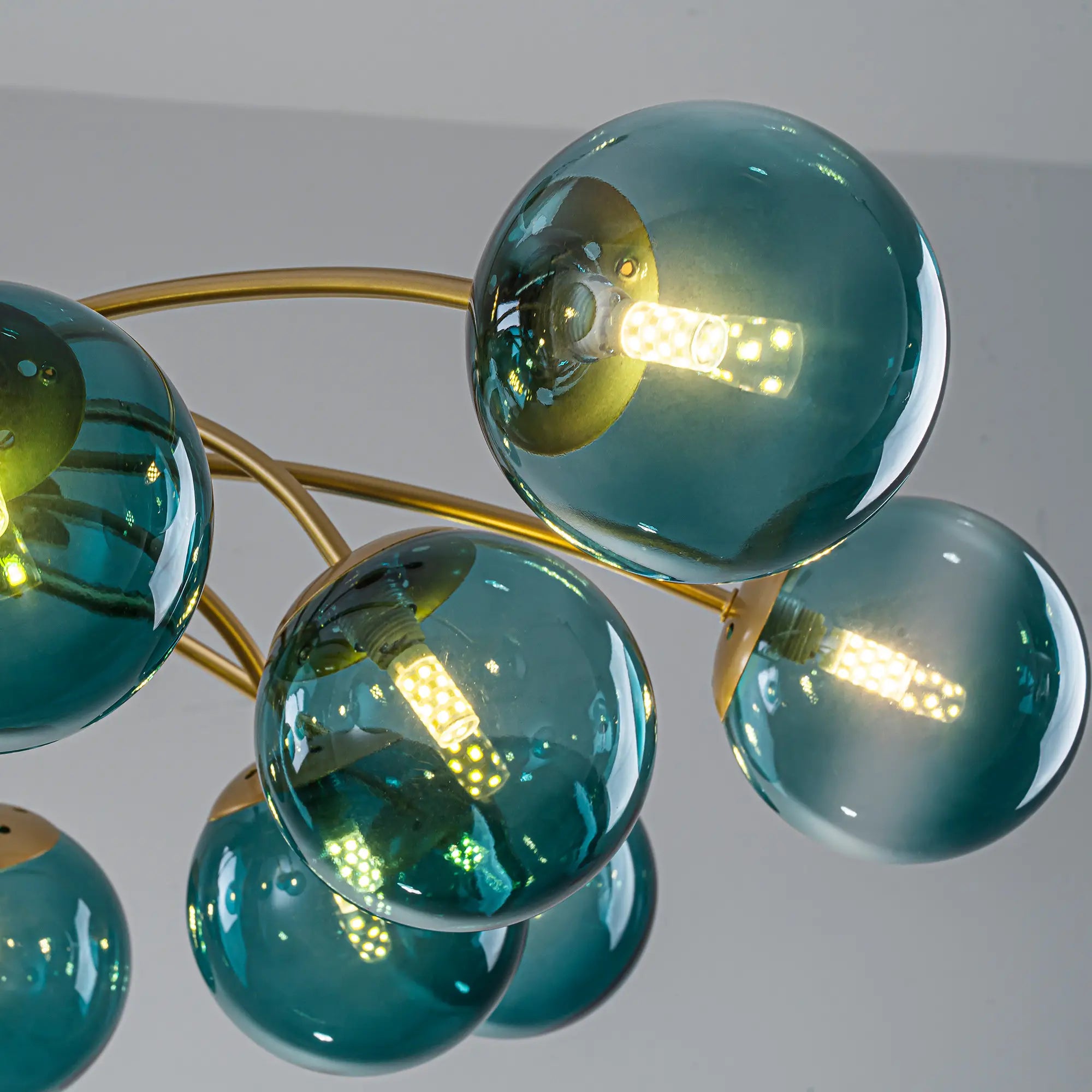 Modern 8/12/16-Light Semi-Flush Mount Ceiling Light Sputnik Lights Fixture with Teal Bubble Glass Globes