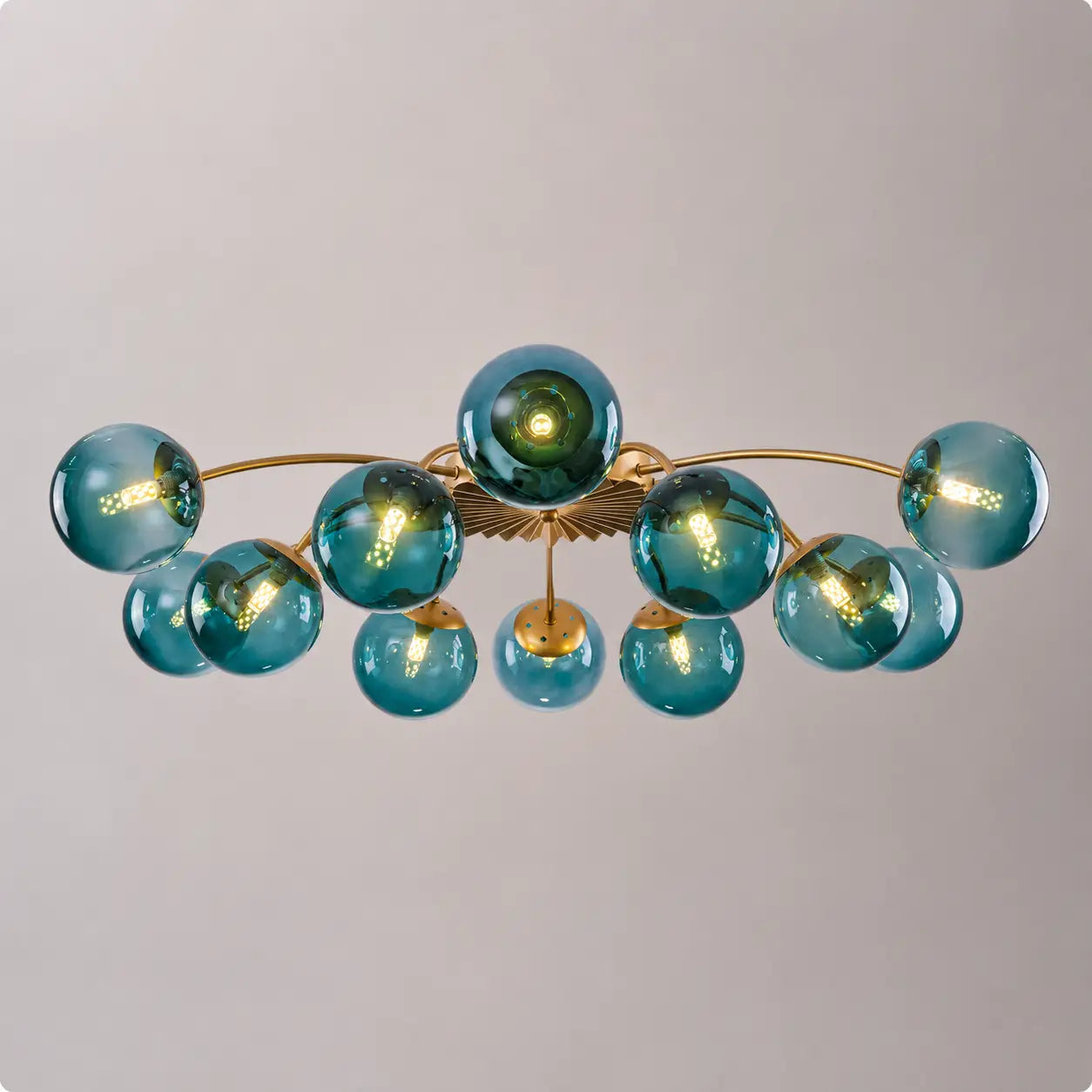 Modern 8/12/16-Light Semi-Flush Mount Ceiling Light Sputnik Lights Fixture with Teal Bubble Glass Globes