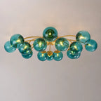 Modern 8/12/16-Light Semi-Flush Mount Ceiling Light Sputnik Lights Fixture with Teal Bubble Glass Globes