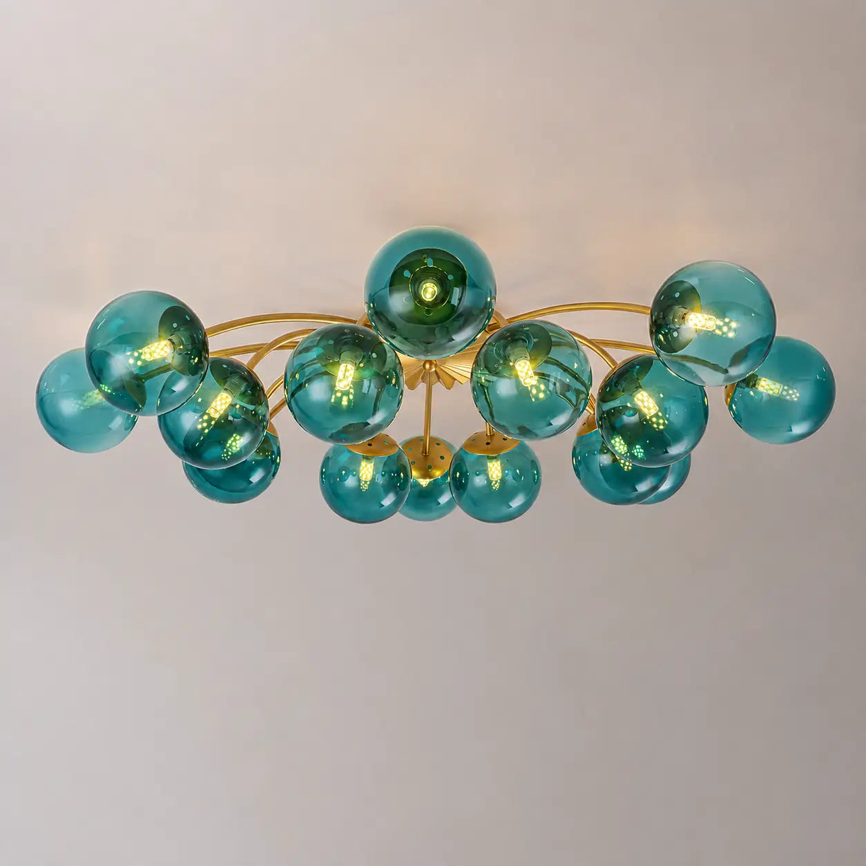 Modern 8/12/16-Light Semi-Flush Mount Ceiling Light Sputnik Lights Fixture with Teal Bubble Glass Globes