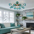 Modern 8/12/16-Light Semi-Flush Mount Ceiling Light Sputnik Lights Fixture with Teal Bubble Glass Globes