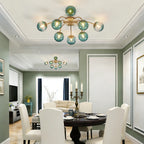 Modern 8/12/16-Light Semi-Flush Mount Ceiling Light Sputnik Lights Fixture with Teal Bubble Glass Globes