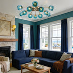Modern 8/12/16-Light Semi-Flush Mount Ceiling Light Sputnik Lights Fixture with Teal Bubble Glass Globes