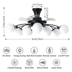 Sputnik Semi Flush Mount Bubble Ceiling Fan with 8/12 Light Modern Glass Globe Fan Light Combo with Remote Control