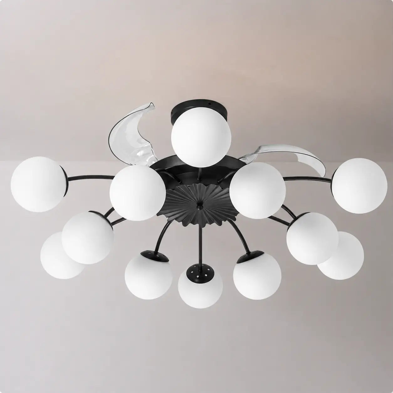 Sputnik Semi Flush Mount Bubble Ceiling Fan with 8/12 Light Modern Glass Globe Fan Light Combo with Remote Control
