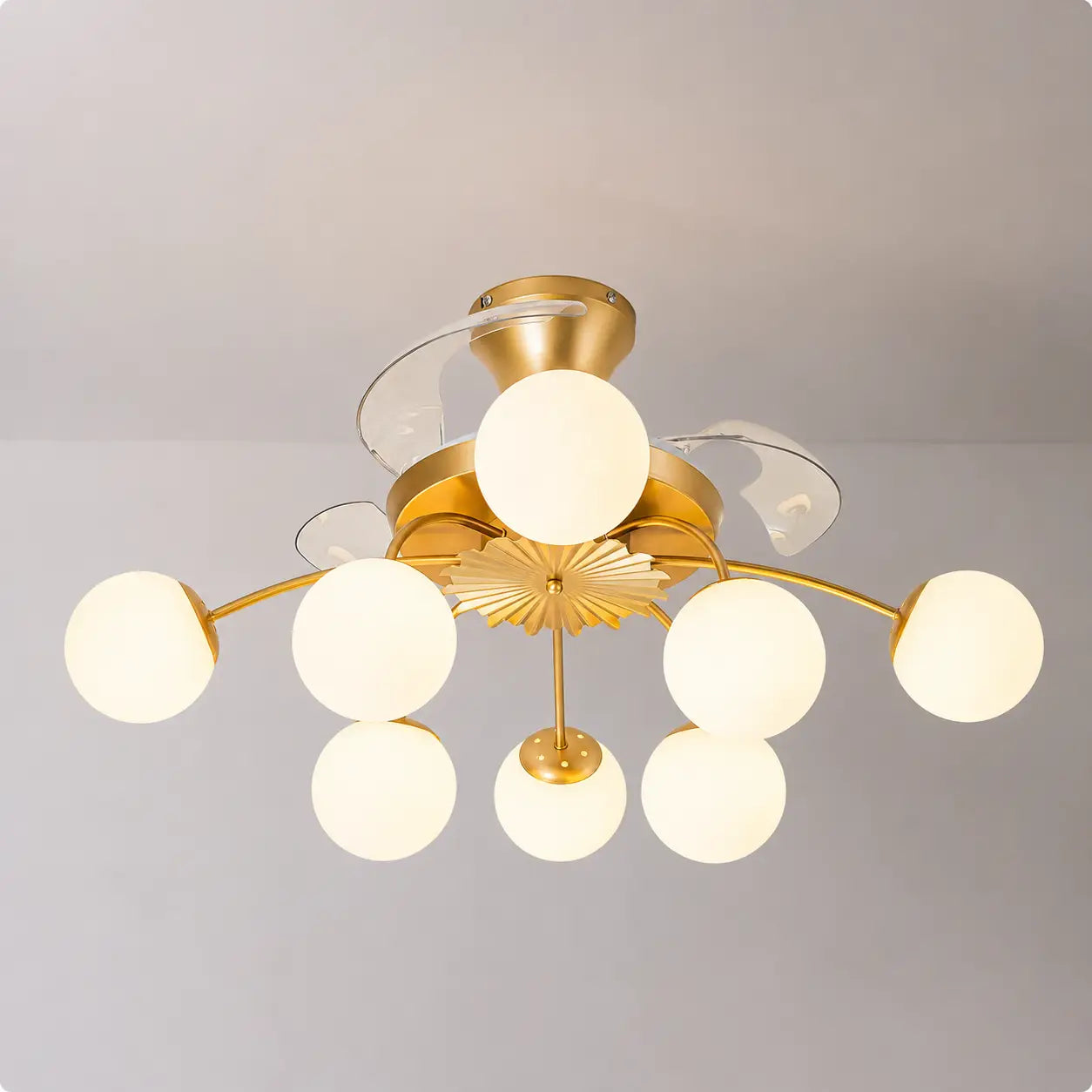 Sputnik Semi Flush Mount Bubble Ceiling Fan with 8/12 Light Modern Glass Globe Fan Light Combo with Remote Control