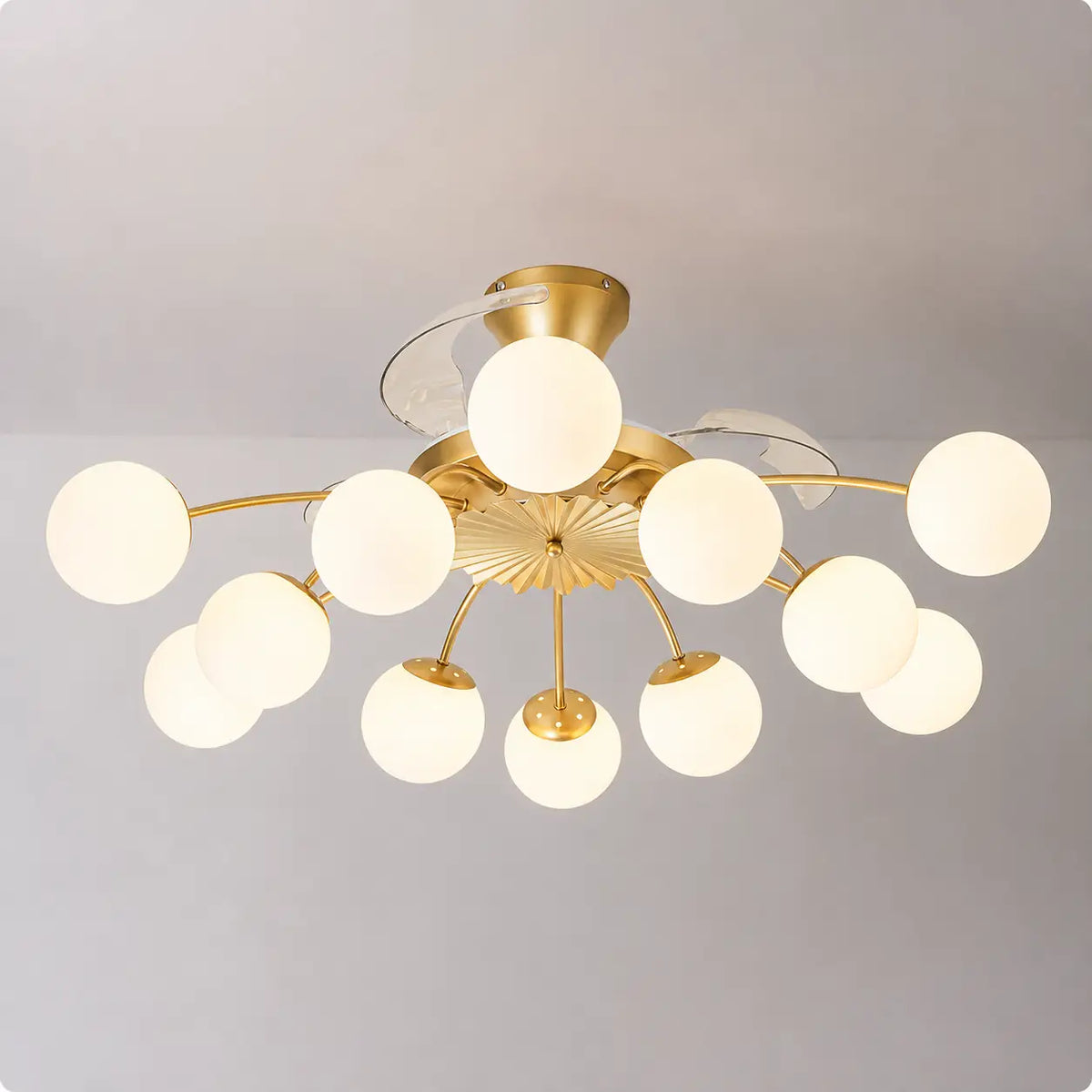 Sputnik Semi Flush Mount Bubble Ceiling Fan with 8/12 Light Modern Glass Globe Fan Light Combo with Remote Control