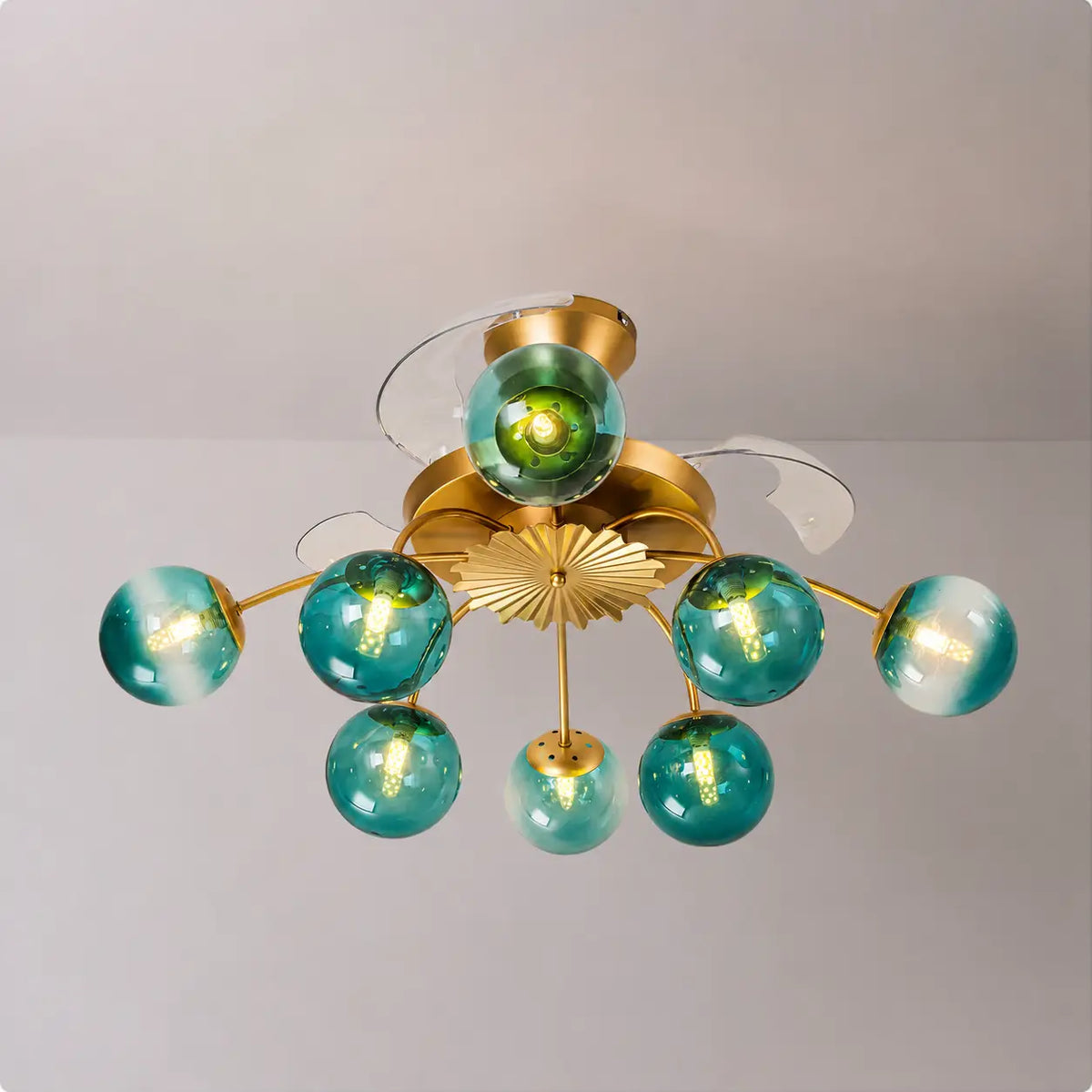 Sputnik Semi Flush Mount Bubble Ceiling Fan with 8/12 Light Modern Glass Globe Fan Light Combo with Remote Control