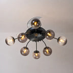 Sputnik Semi Flush Mount Bubble Ceiling Fan with 8/12 Light Modern Glass Globe Fan Light Combo with Remote Control