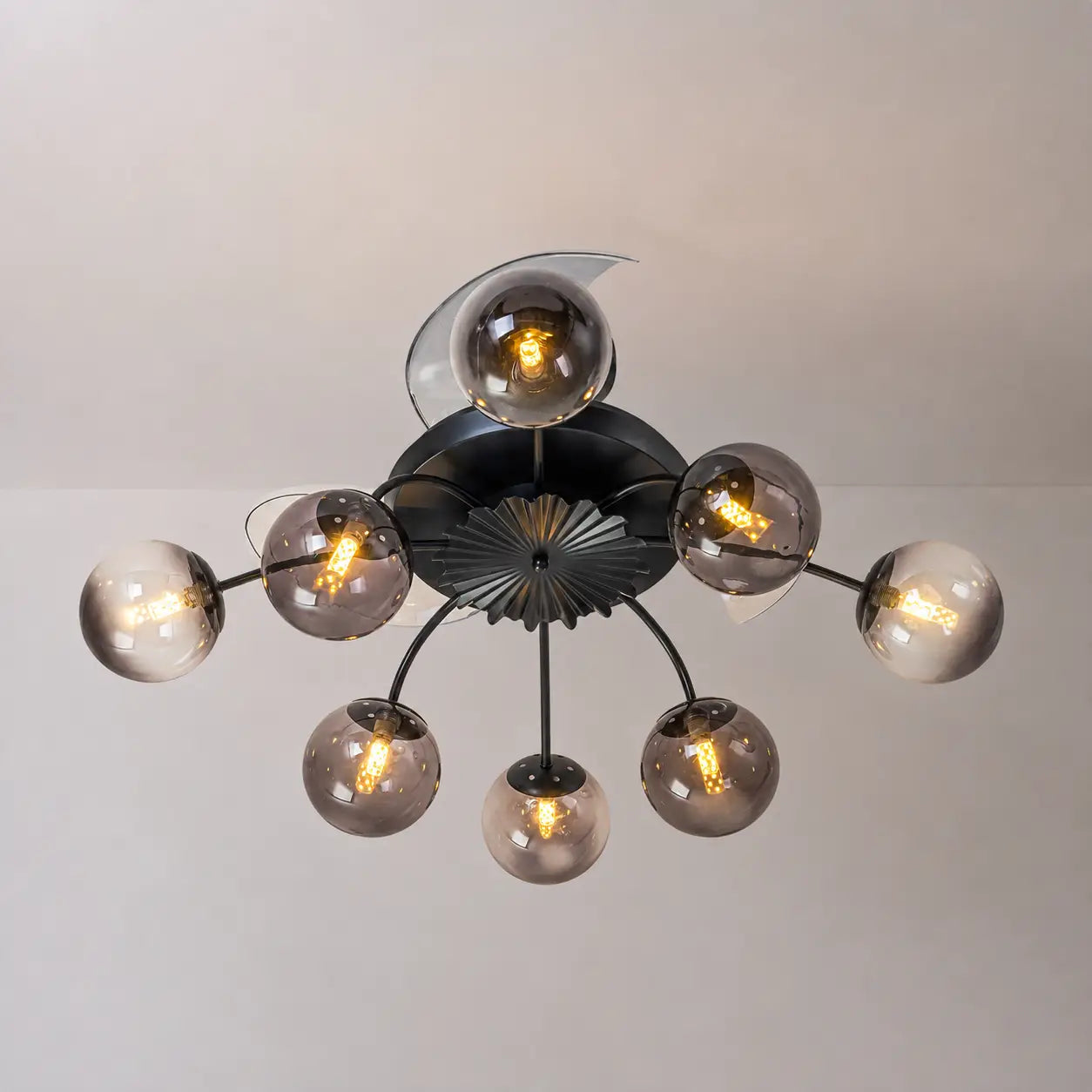 Sputnik Semi Flush Mount Bubble Ceiling Fan with 8/12 Light Modern Glass Globe Fan Light Combo with Remote Control