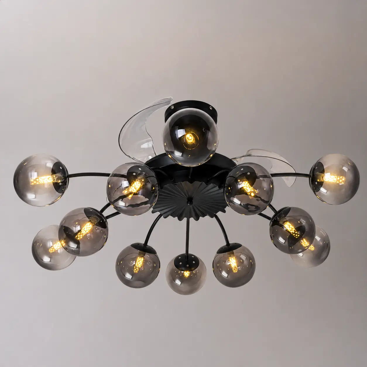 Sputnik Semi Flush Mount Bubble Ceiling Fan with 8/12 Light Modern Glass Globe Fan Light Combo with Remote Control