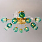 Sputnik Semi Flush Mount Bubble Ceiling Fan with 8/12 Light Modern Glass Globe Fan Light Combo with Remote Control
