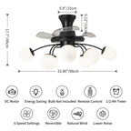 Sputnik Semi Flush Mount Bubble Ceiling Fan with 8/12 Light Modern Glass Globe Fan Light Combo with Remote Control