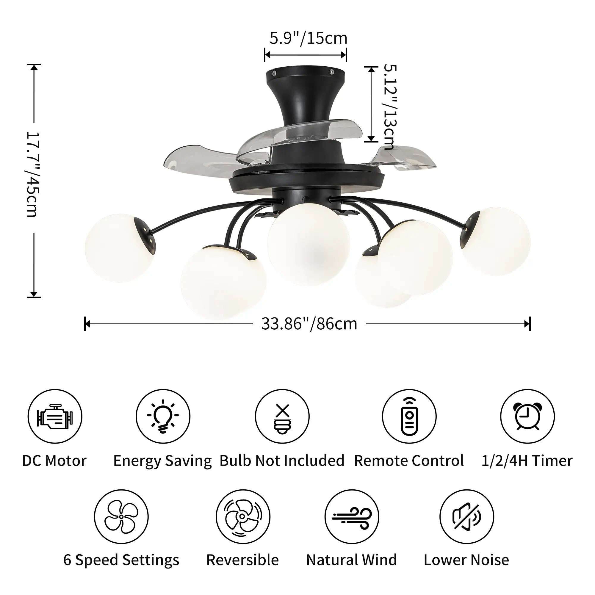 Sputnik Semi Flush Mount Bubble Ceiling Fan with 8/12 Light Modern Glass Globe Fan Light Combo with Remote Control