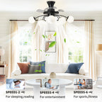 Sputnik Semi Flush Mount Bubble Ceiling Fan with 8/12 Light Modern Glass Globe Fan Light Combo with Remote Control