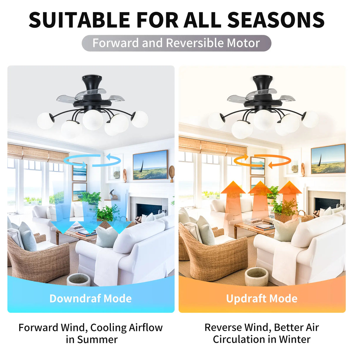 Sputnik Semi Flush Mount Bubble Ceiling Fan with 8/12 Light Modern Glass Globe Fan Light Combo with Remote Control
