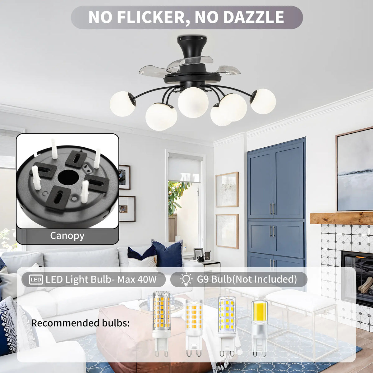 Sputnik Semi Flush Mount Bubble Ceiling Fan with 8/12 Light Modern Glass Globe Fan Light Combo with Remote Control