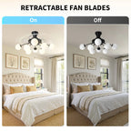 Sputnik Semi Flush Mount Bubble Ceiling Fan with 8/12 Light Modern Glass Globe Fan Light Combo with Remote Control