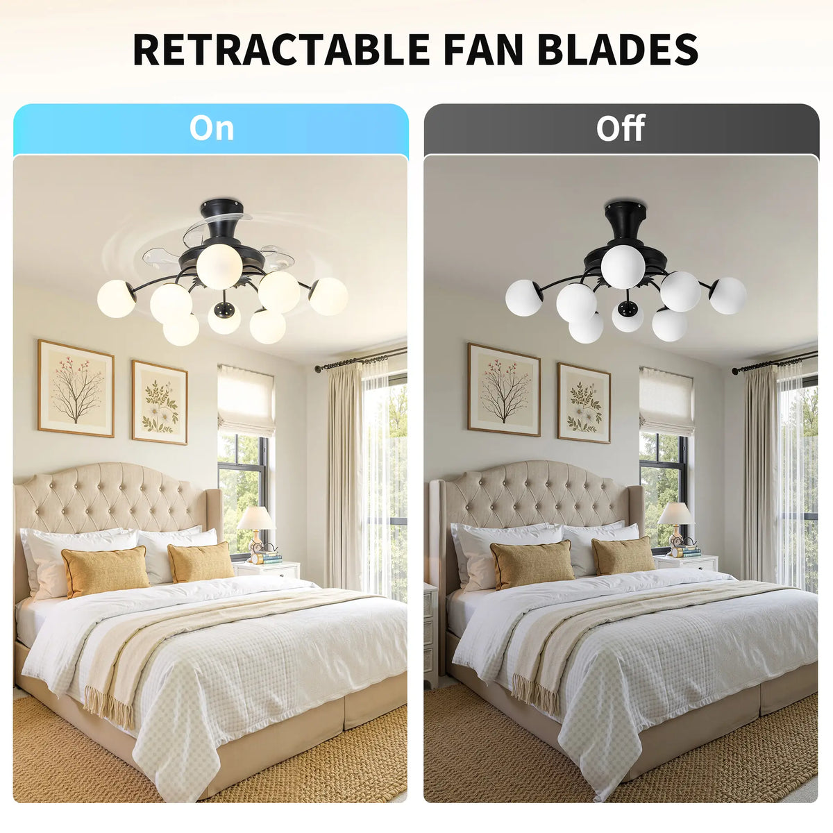 Sputnik Semi Flush Mount Bubble Ceiling Fan with 8/12 Light Modern Glass Globe Fan Light Combo with Remote Control