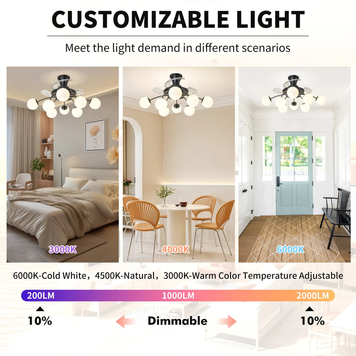 Sputnik Semi Flush Mount Bubble Ceiling Fan with 8/12 Light Modern Glass Globe Fan Light Combo with Remote Control