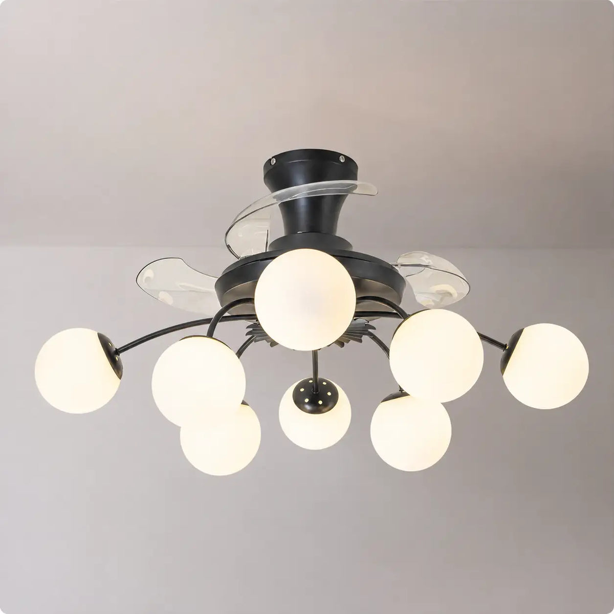 Sputnik Semi Flush Mount Bubble Ceiling Fan with 8/12 Light Modern Glass Globe Fan Light Combo with Remote Control