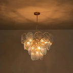 Modern Glam Glass Disc Tiered Chandelier Coastal Round Disk Glass Art Pendant Light