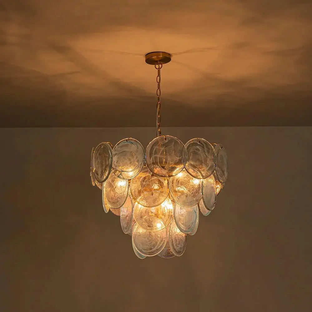 Modern Glam Glass Disc Tiered Chandelier Coastal Round Disk Glass Art Pendant Light