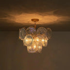 Modern Glam Glass Disc Tiered Chandelier Coastal Round Disk Glass Art Pendant Light