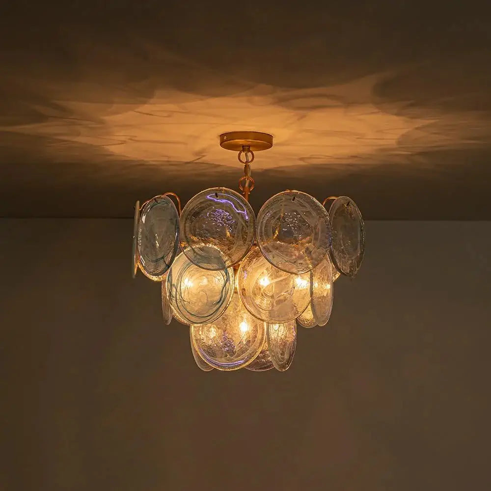 Modern Glam Glass Disc Tiered Chandelier Coastal Round Disk Glass Art Pendant Light