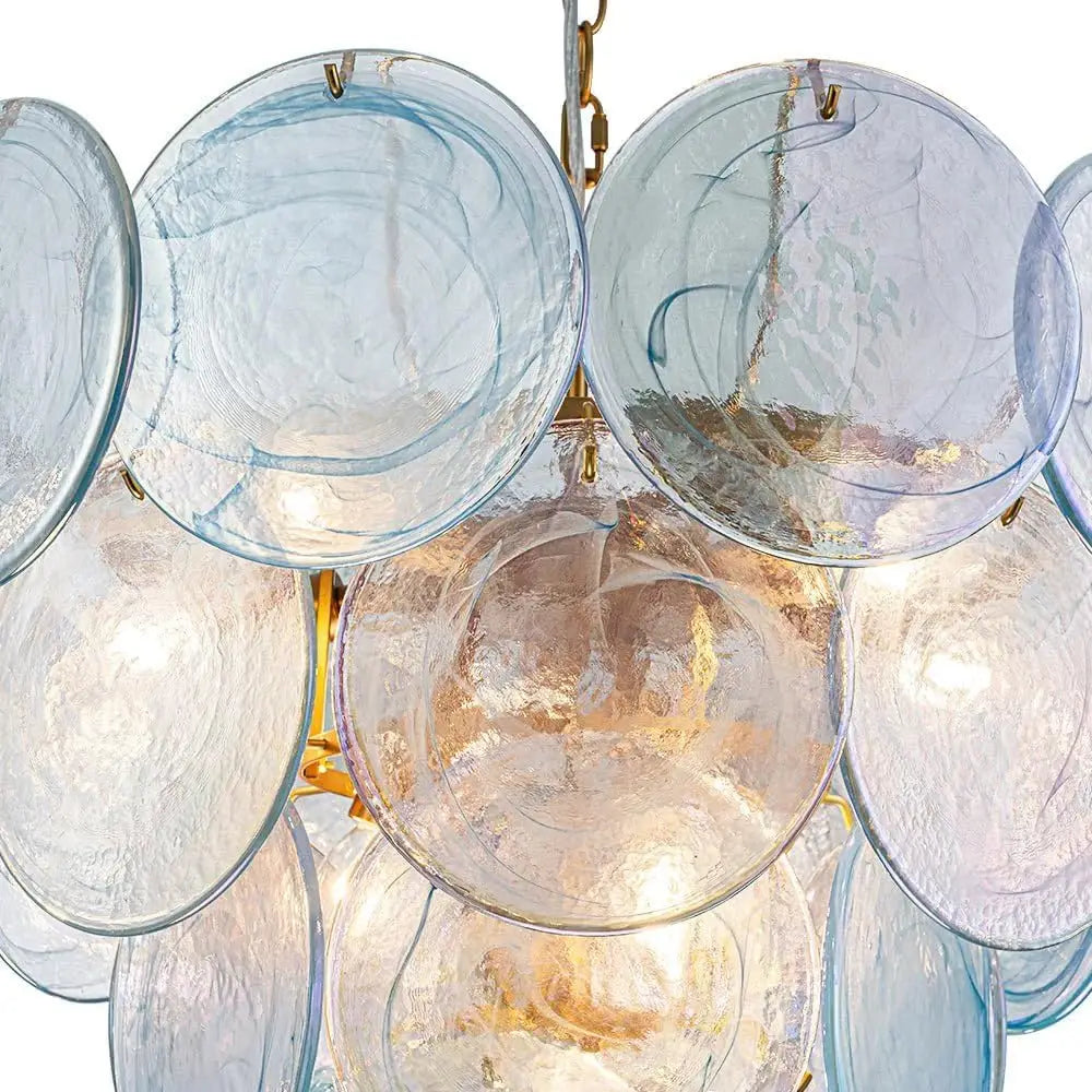 Modern Glam Glass Disc Tiered Chandelier Coastal Round Disk Glass Art Pendant Light