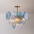 Modern Glam Glass Disc Tiered Chandelier Coastal Round Disk Glass Art Pendant Light