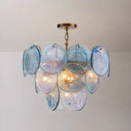 Modern Glam Glass Disc Tiered Chandelier Coastal Round Disk Glass Art Pendant Light