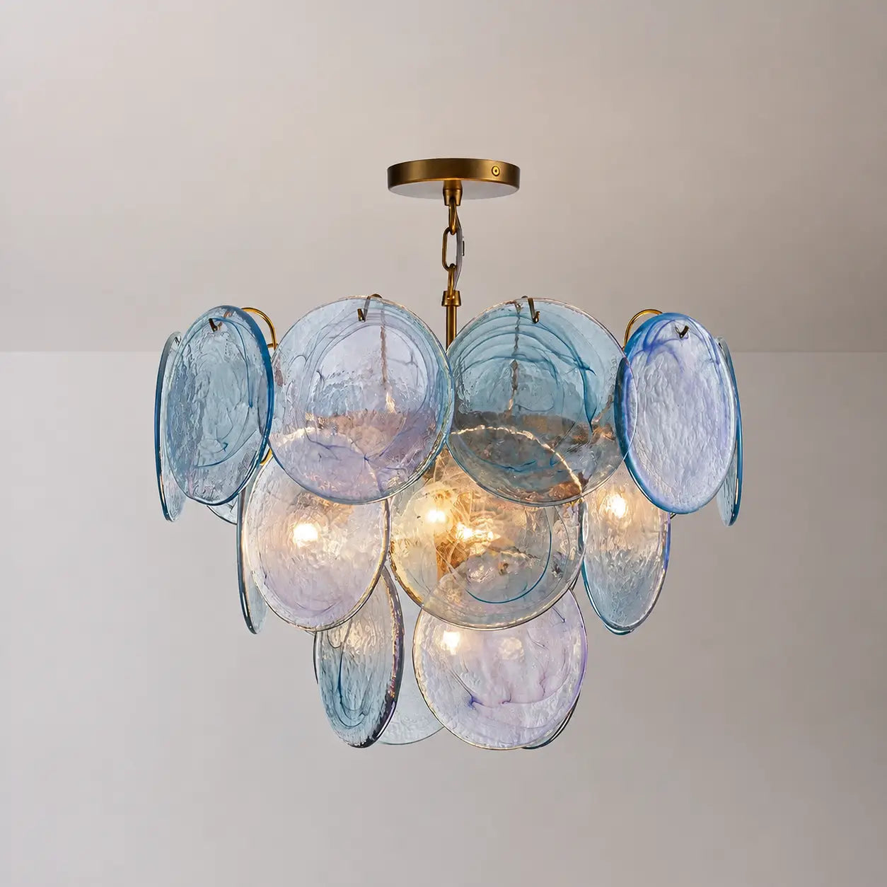 Modern Glam Glass Disc Tiered Chandelier Coastal Round Disk Glass Art Pendant Light