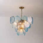 Modern Glam Glass Disc Tiered Chandelier Coastal Round Disk Glass Art Pendant Light