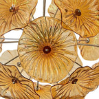 Murano-Style Amber Lotus Leaf Glass Platter Chandelier Spherical Handcrafted Art Glass Disk Pendant Light