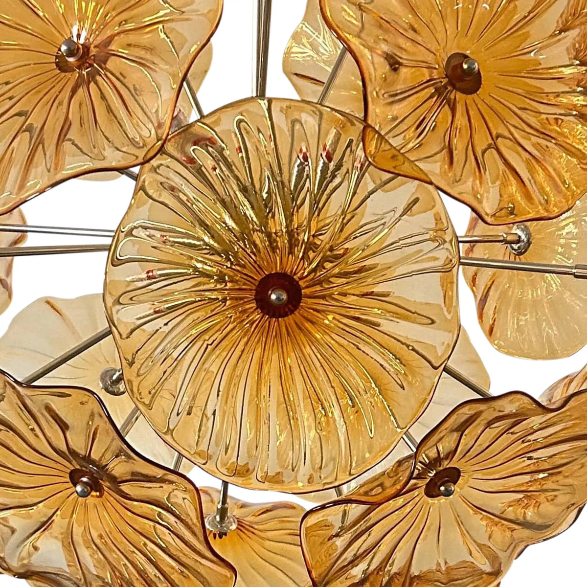 Murano-Style Amber Lotus Leaf Glass Platter Chandelier Spherical Handcrafted Art Glass Disk Pendant Light