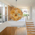Murano-Style Amber Lotus Leaf Glass Platter Chandelier Spherical Handcrafted Art Glass Disk Pendant Light