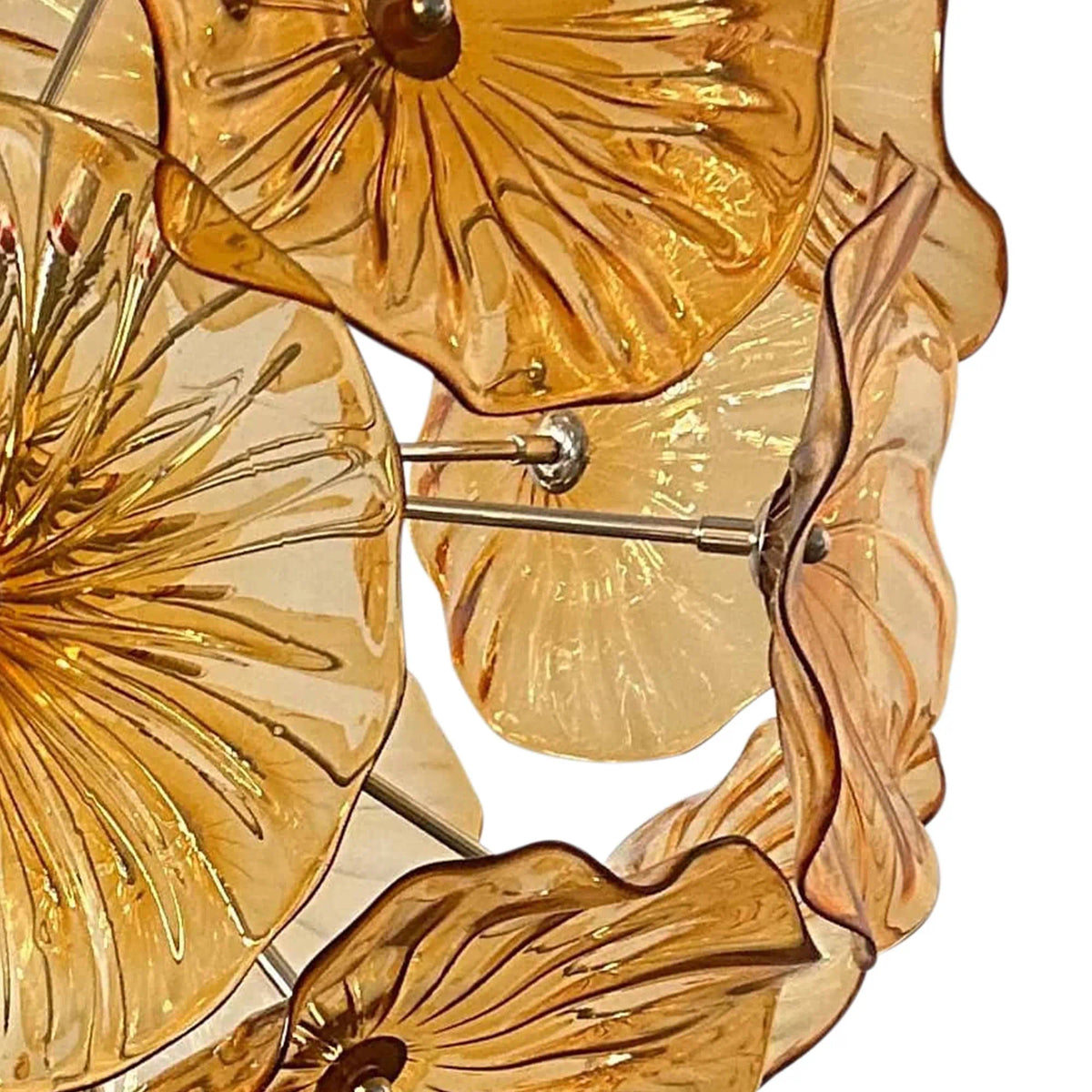 Murano-Style Amber Lotus Leaf Glass Platter Chandelier Spherical Handcrafted Art Glass Disk Pendant Light